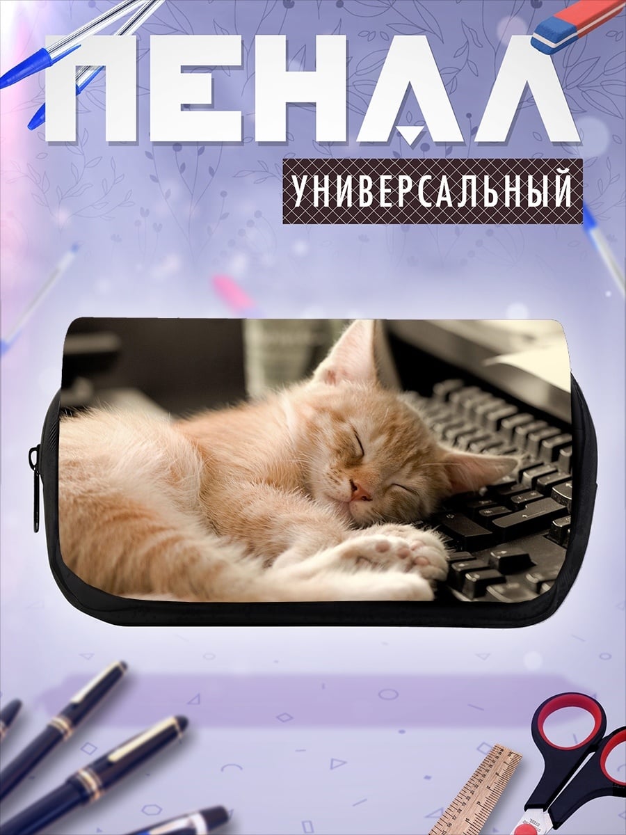 Пенал-косметичка спящий кот на клавиатуре
