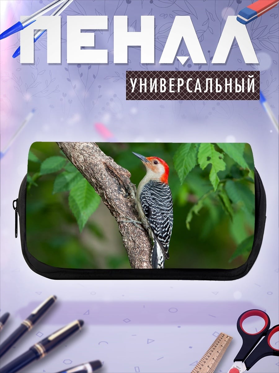 Пенал-косметичка дятел на ветке