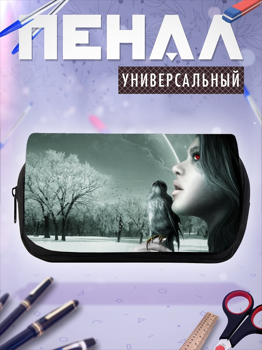 Пенал-косметичка девушка с соколом