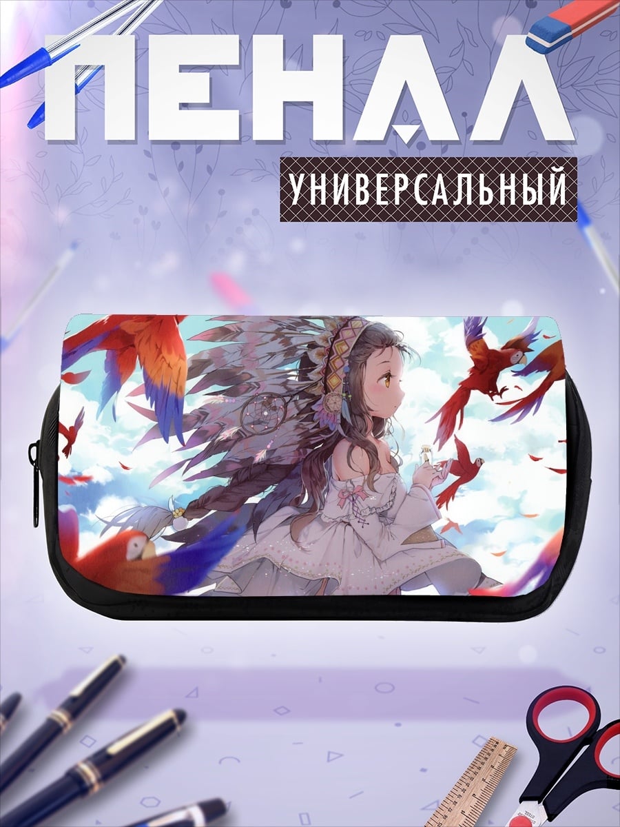Пенал-косметичка девушка с попугаями