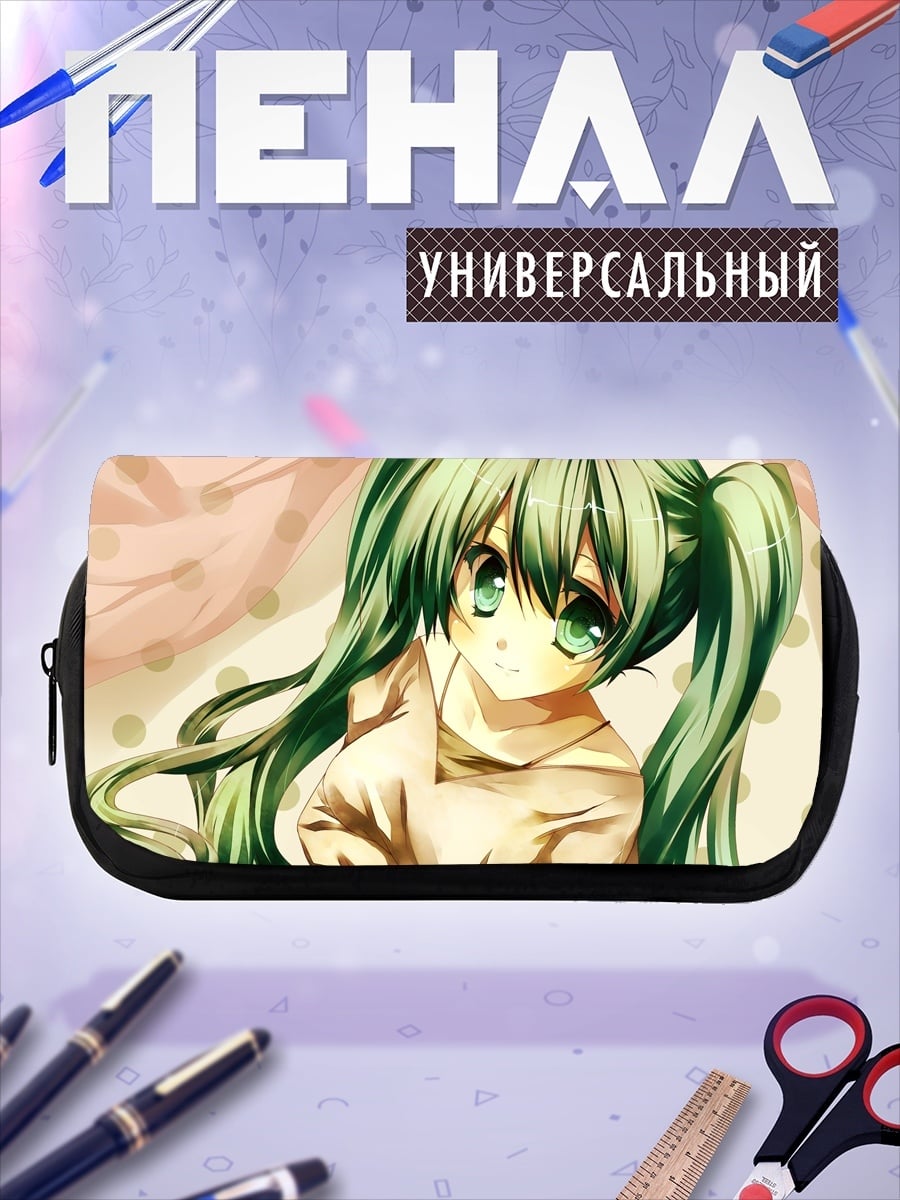 Пенал-косметичка зеленоволосая аниме девушка