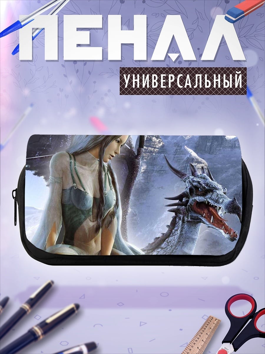 Пенал-косметичка Девушка с драконом