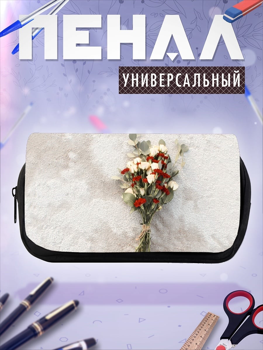 Пенал-косметичка Красное платье и цветы