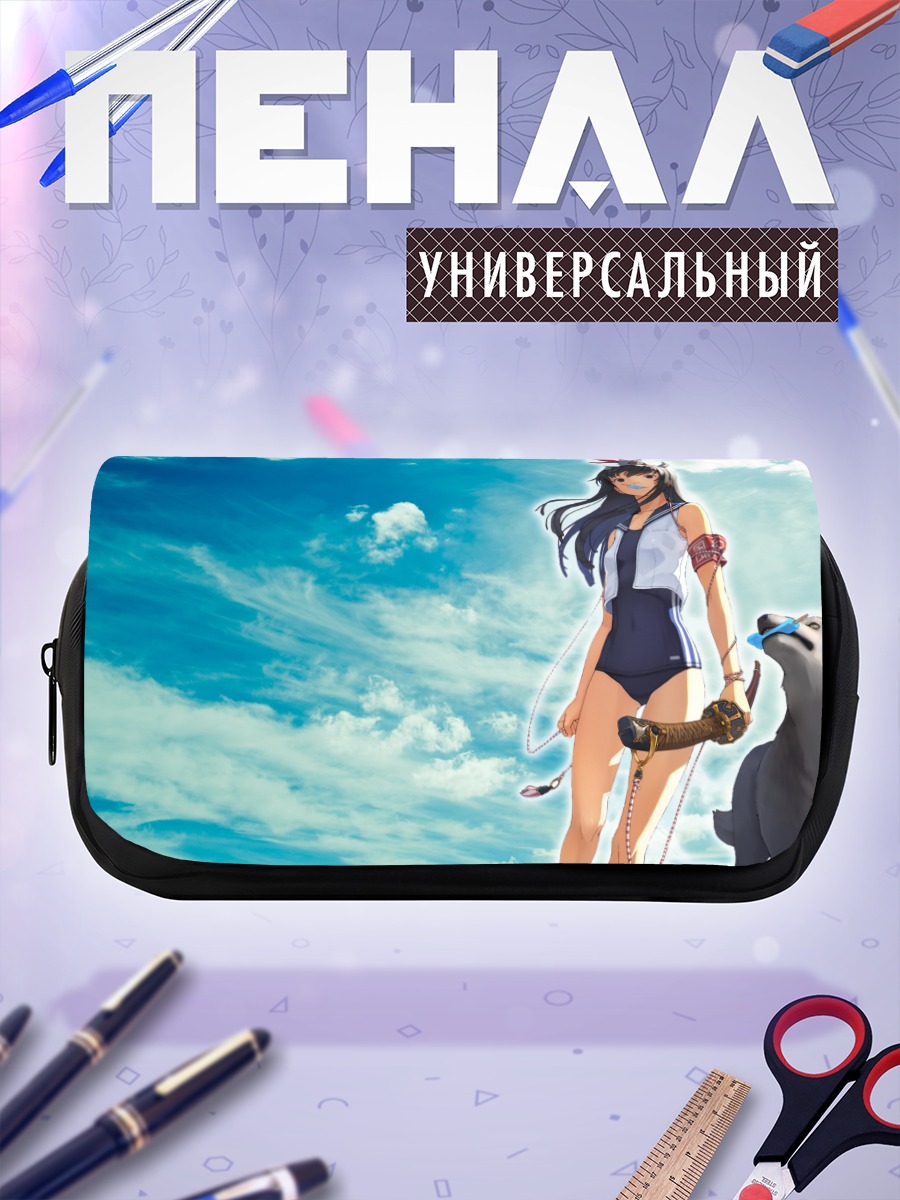 Пенал-косметичка Девушка с катаной и псом