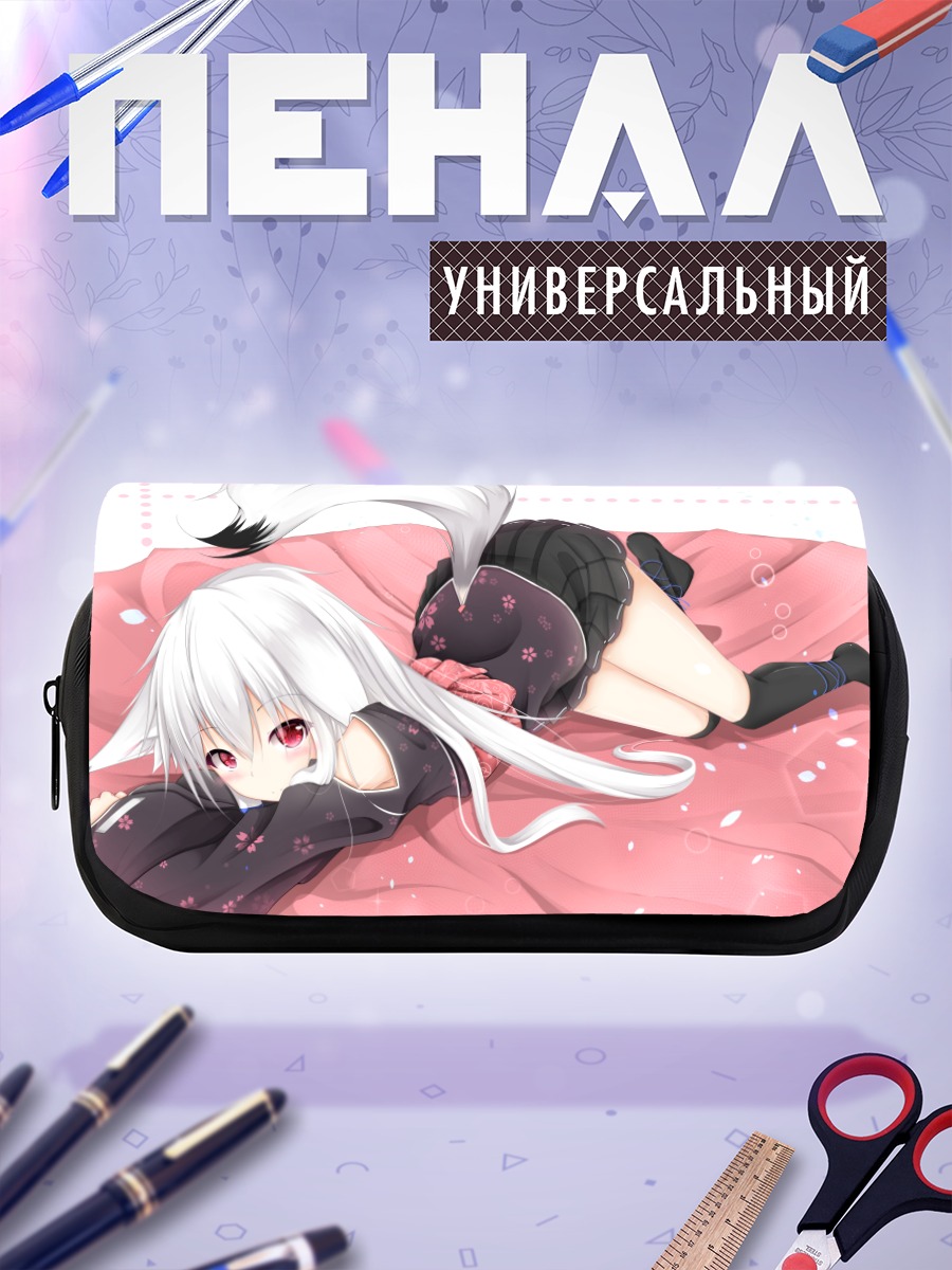 Пенал-косметичка Белая кицунэ в лепестках