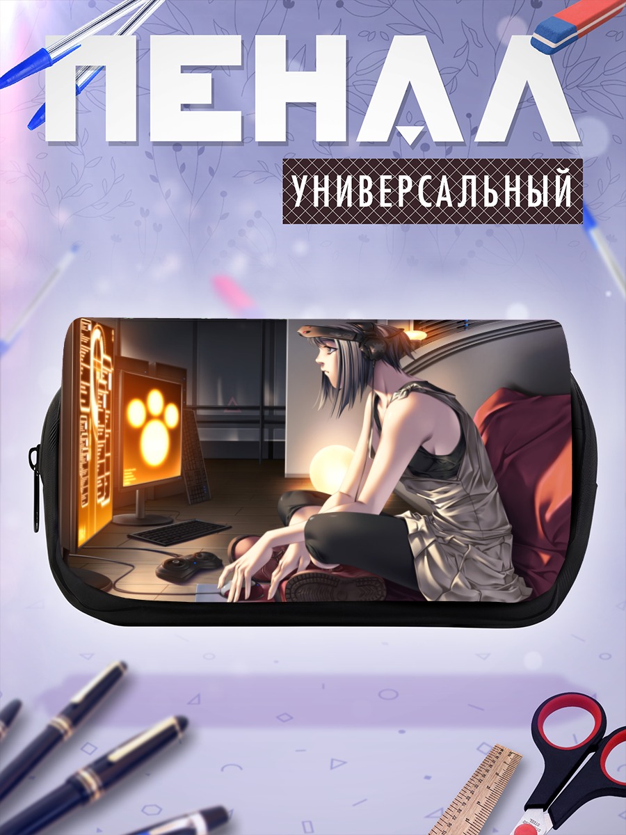 Пенал-косметичка Мику Хацунэ за компьютером