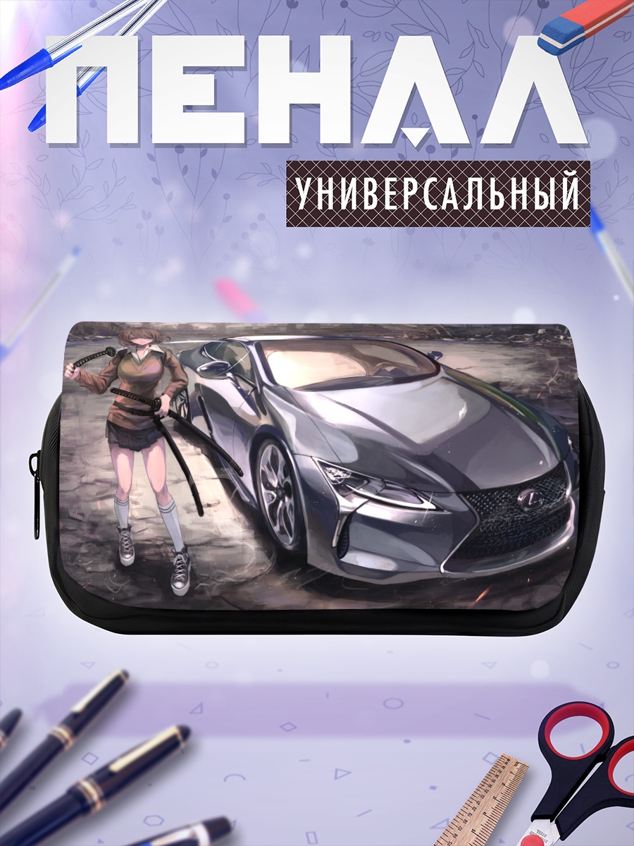 Пенал-косметичка Девушка с катаной и авто