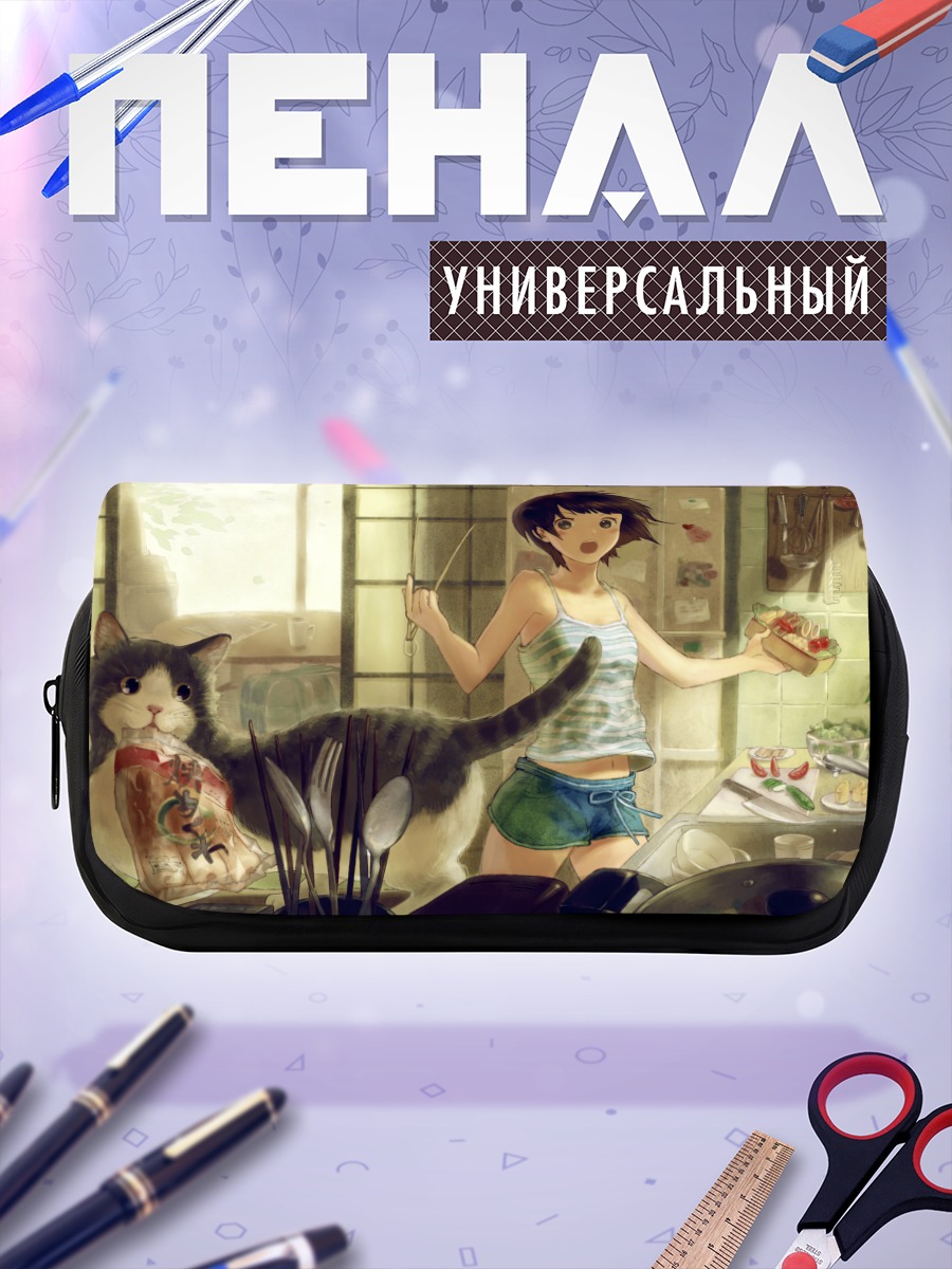 Пенал-косметичка Девушка с котом