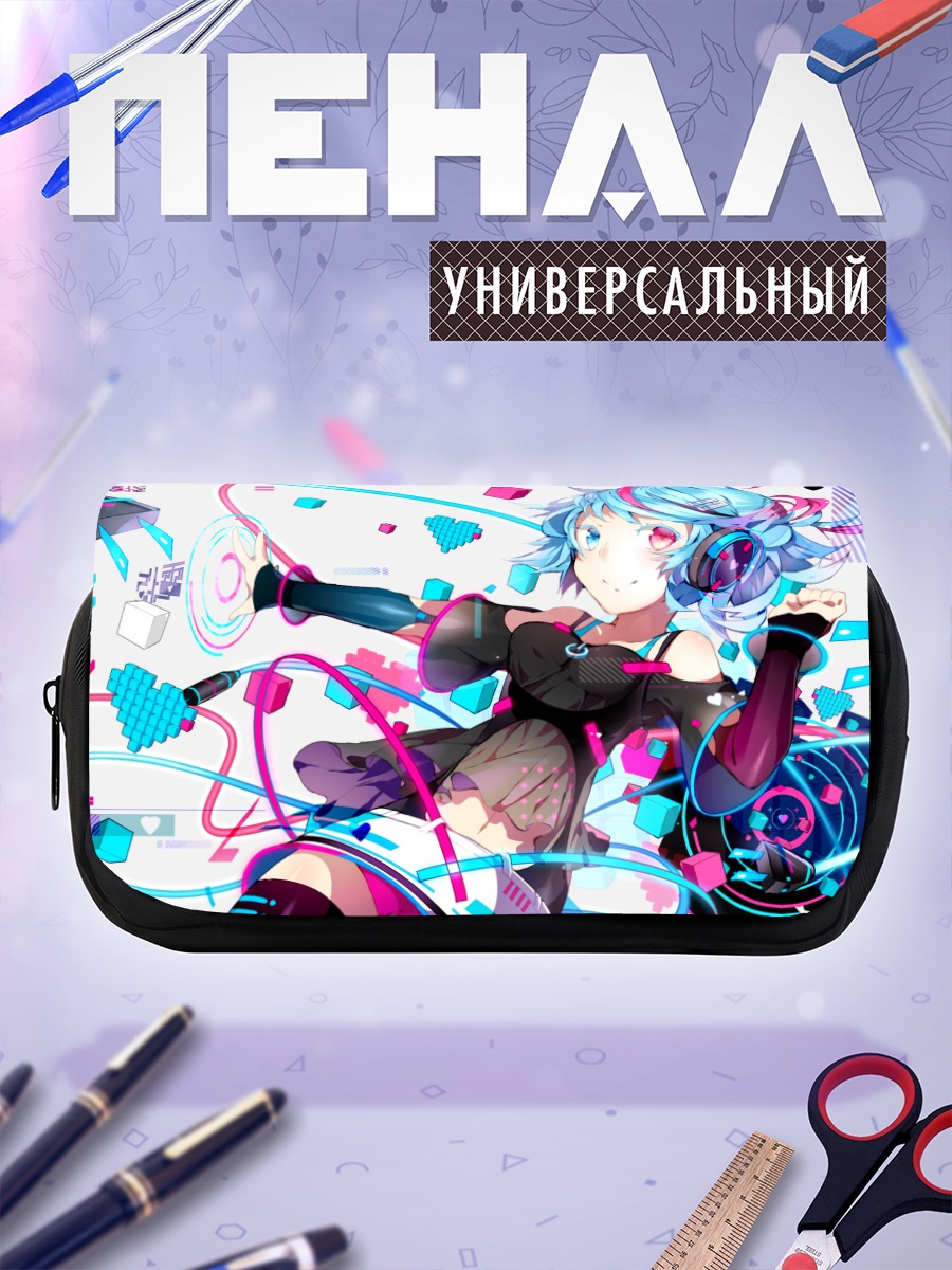 Пенал-косметичка Мику Хацунэ в наушниках