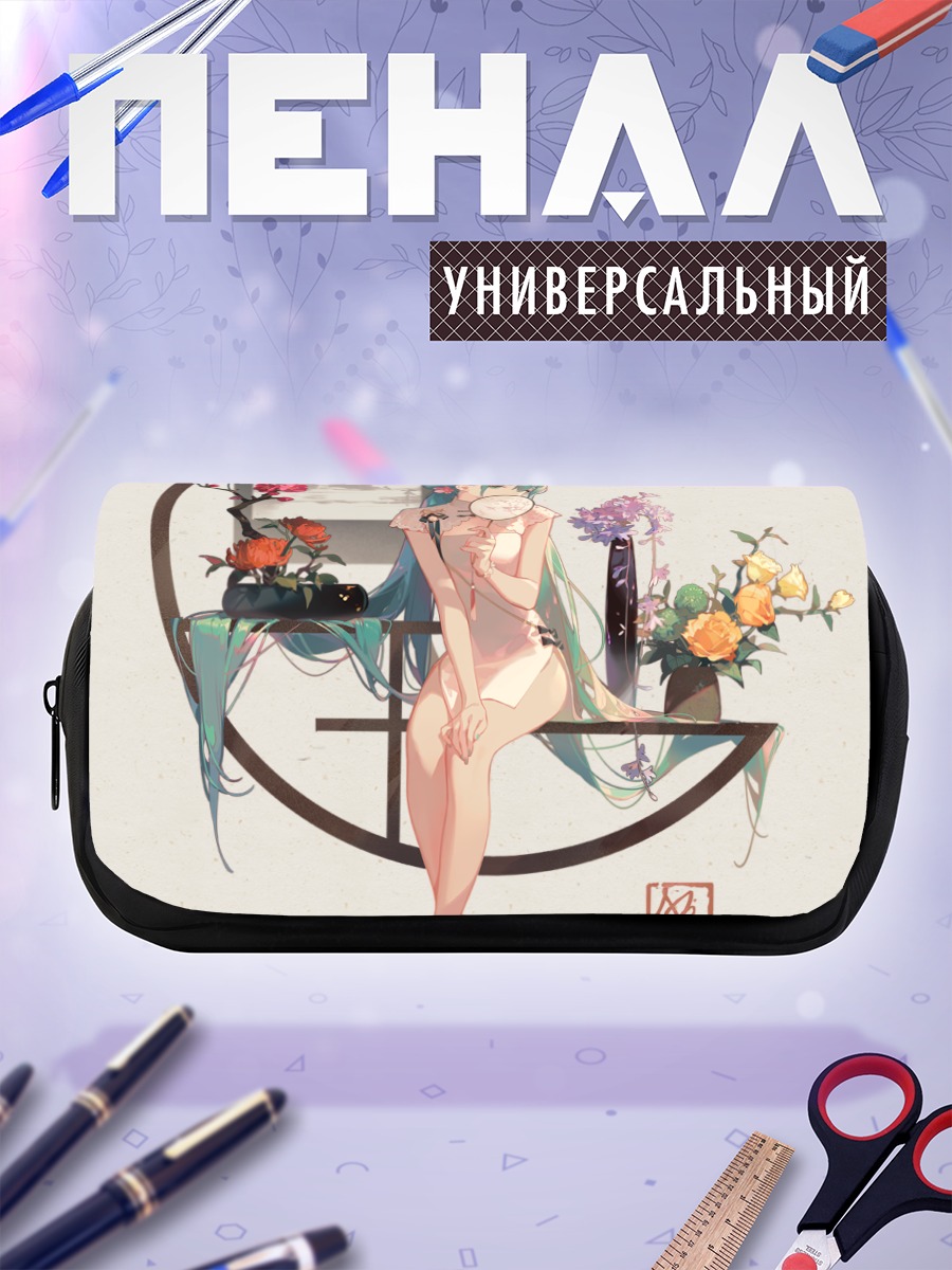 Пенал-косметичка Мику Хацунэ с цветами