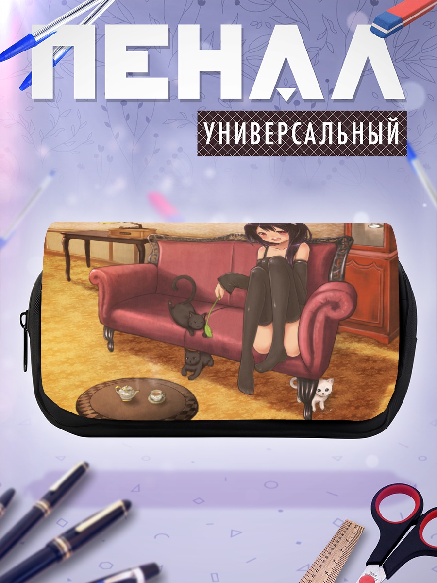 Пенал-косметичка Девушка с котами