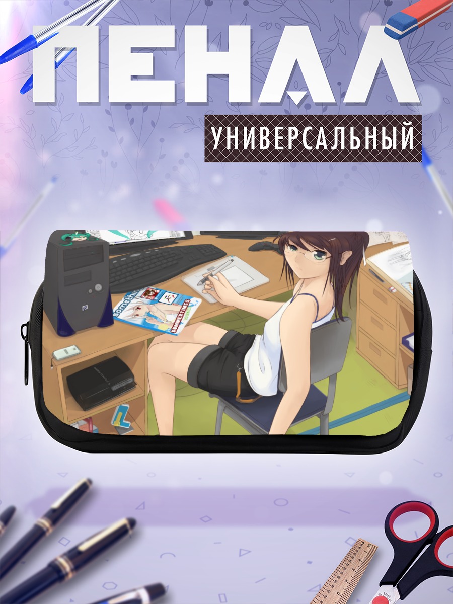 Пенал-косметичка Мику Хацунэ за компьютером