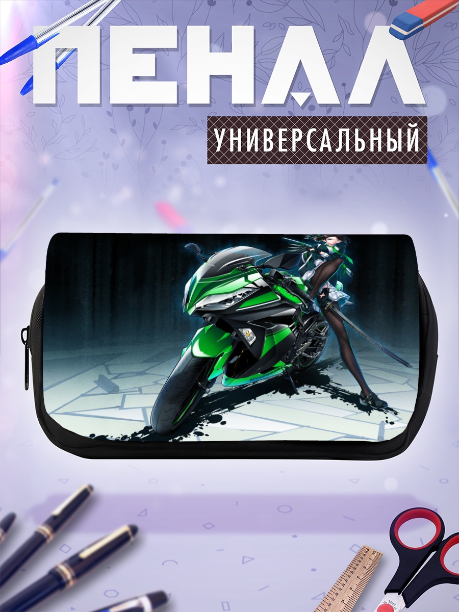 Пенал-косметичка Девушка с катаной и мотоциклом