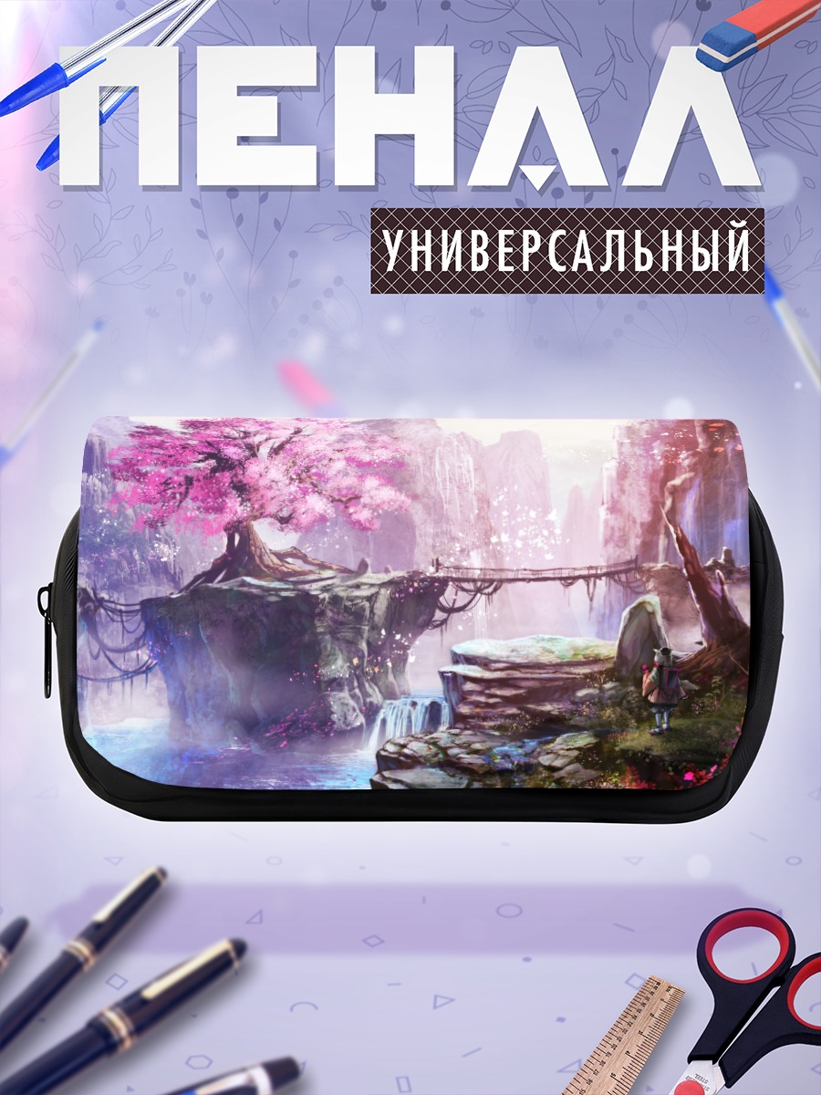 Пенал-косметичка Цветение сакуры у водопада