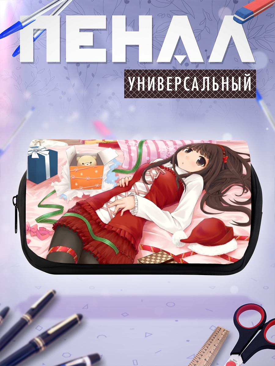 Пенал-косметичка Девушка в новогоднем колпаке
