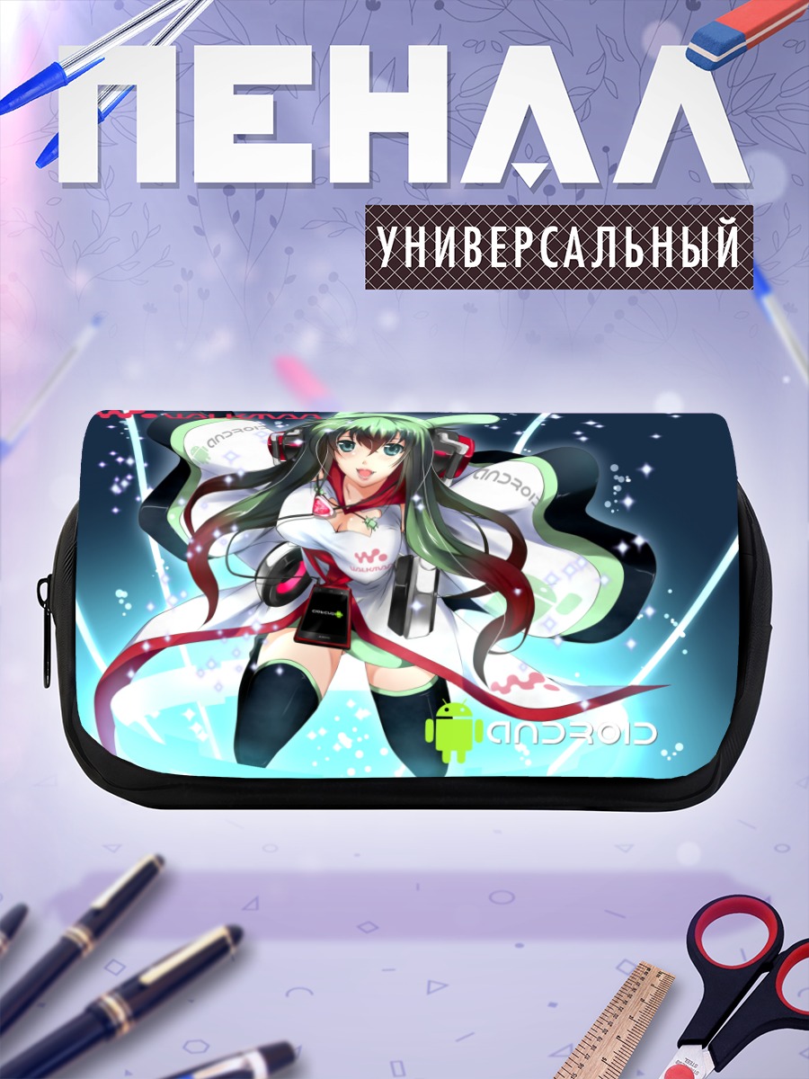 Пенал-косметичка Мику Хацунэ в наушниках