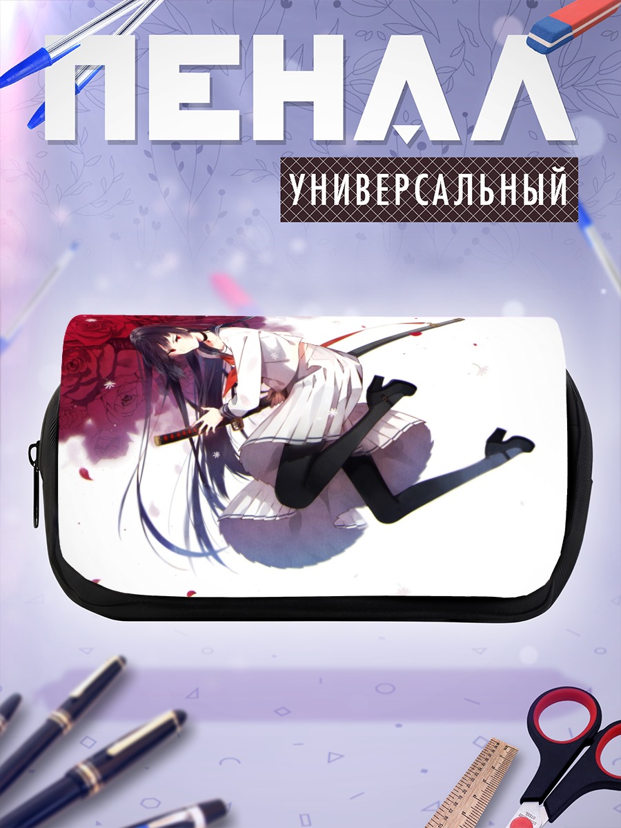 Пенал-косметичка Девушка с катаной и розами