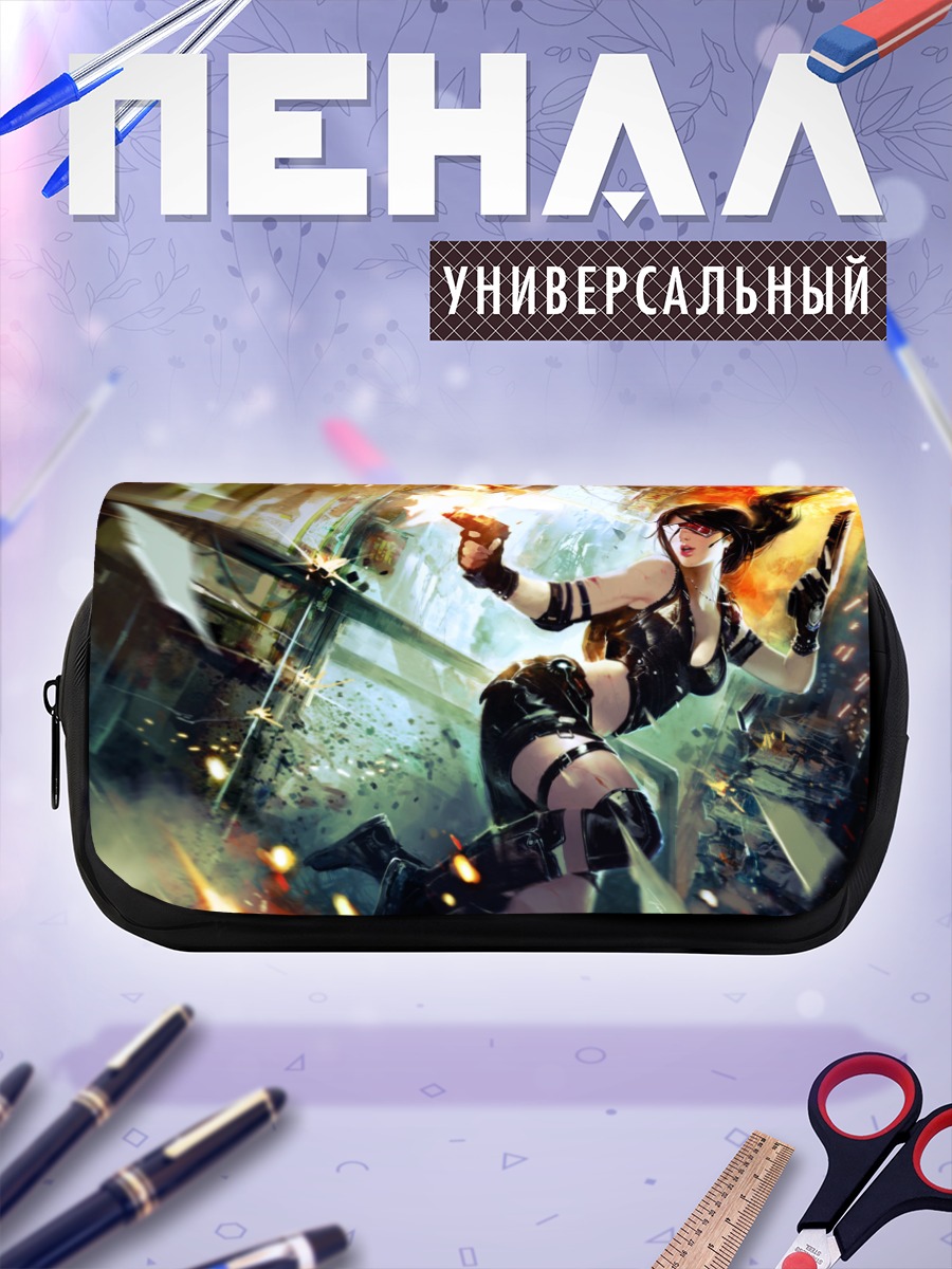 Пенал-косметичка Девушка с оружием в огне