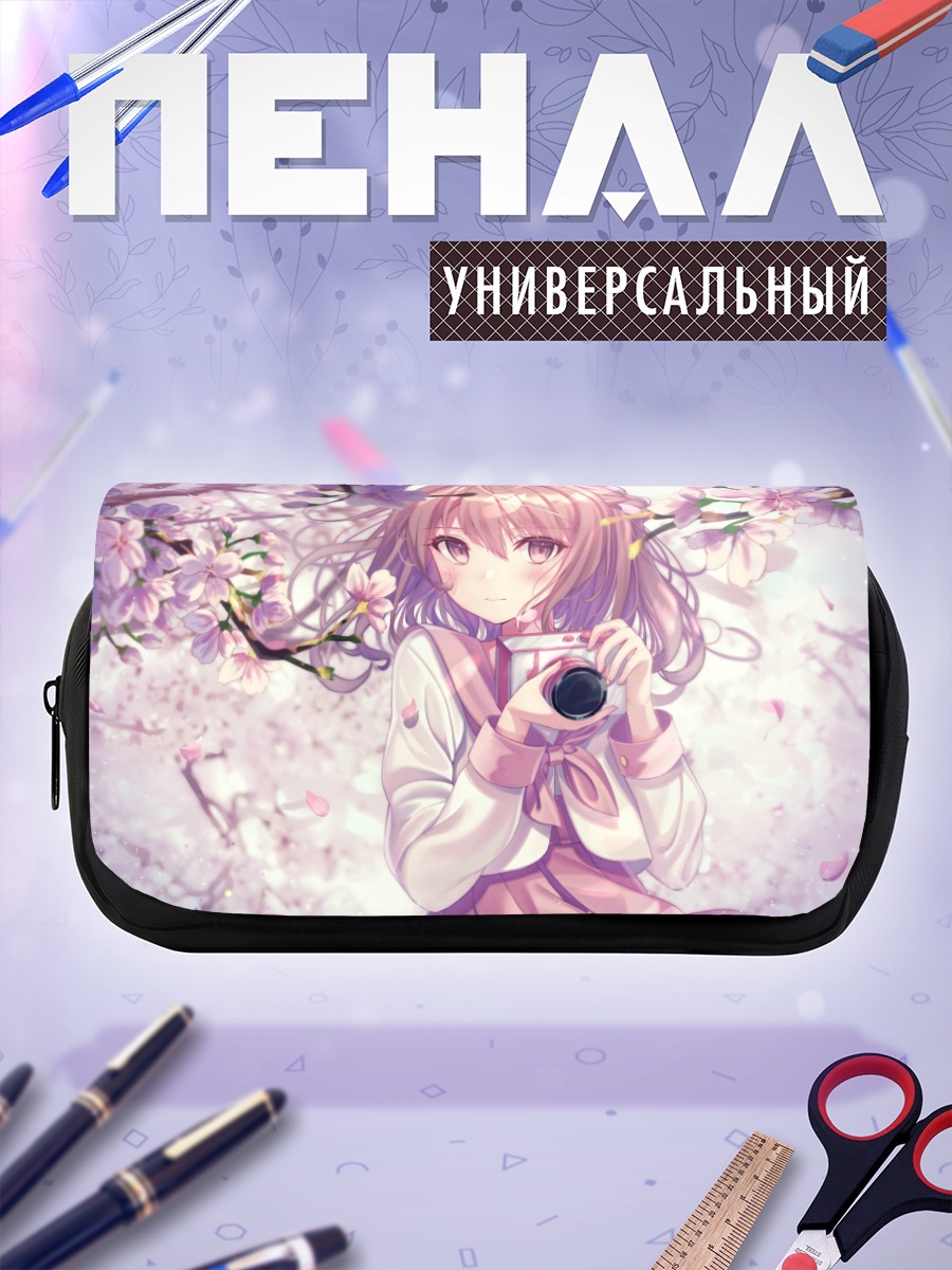 Пенал-косметичка Девушка с камерой в сакуре