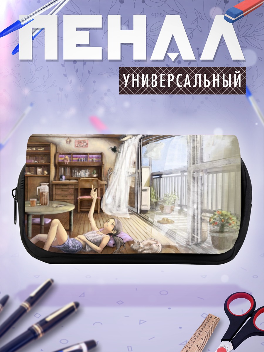 Пенал-косметичка Девушка с котом