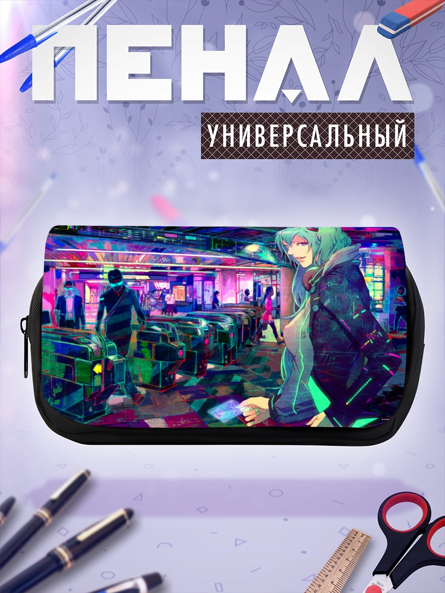 Пенал-косметичка Мику Хацунэ в неоновом городе