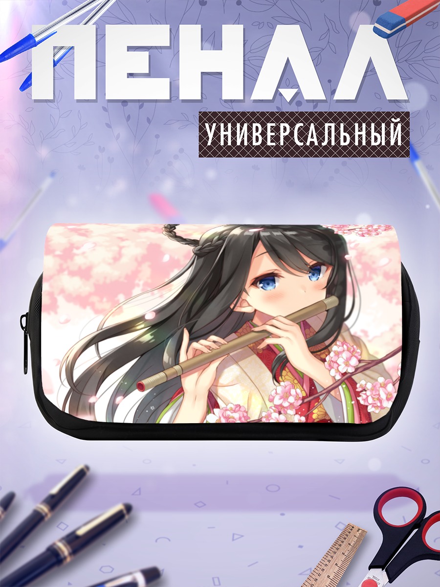 Пенал-косметичка Девушка с флейтой в сакуре