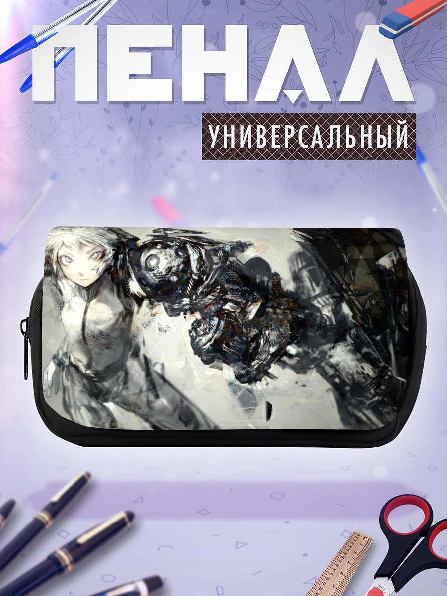 Пенал-косметичка Девушка-механик с серыми волосами