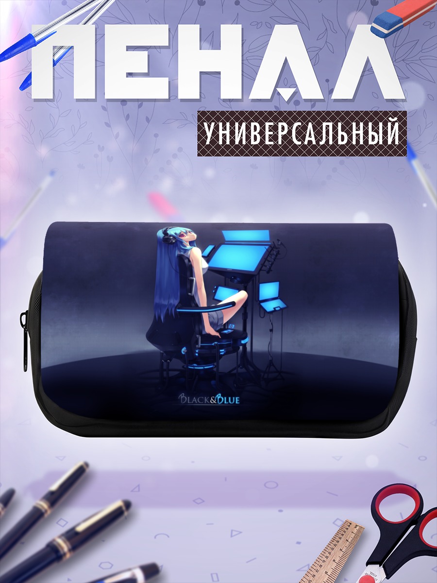 Пенал-косметичка Мику Хацунэ за компьютером