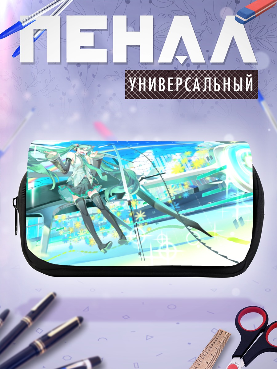 Пенал-косметичка Мику Хацунэ в неоновом городе