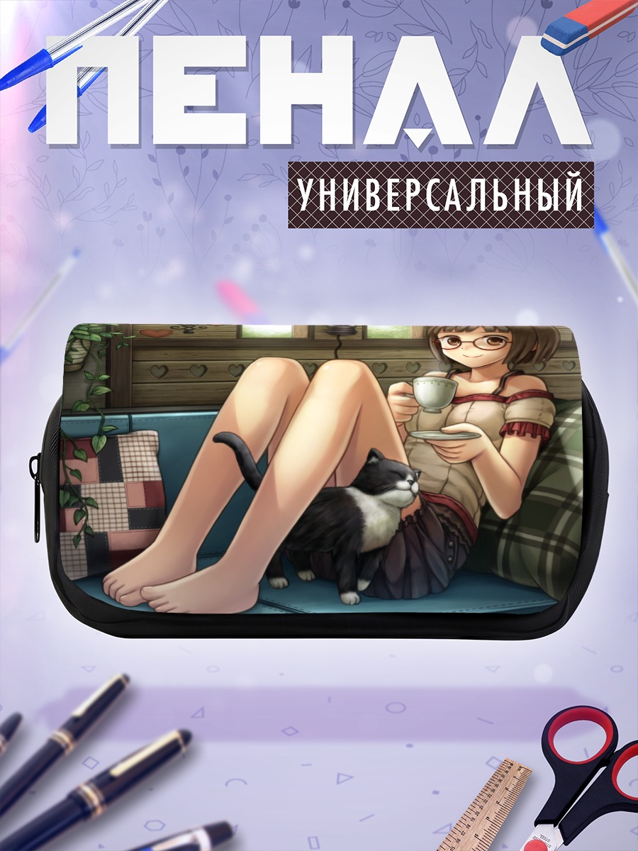 Пенал-косметичка Девушка с котом