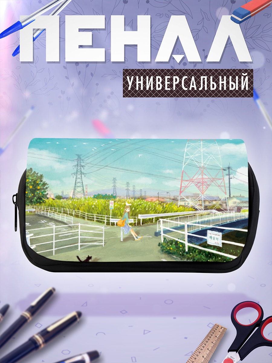 Пенал-косметичка Летний пейзаж с птицами