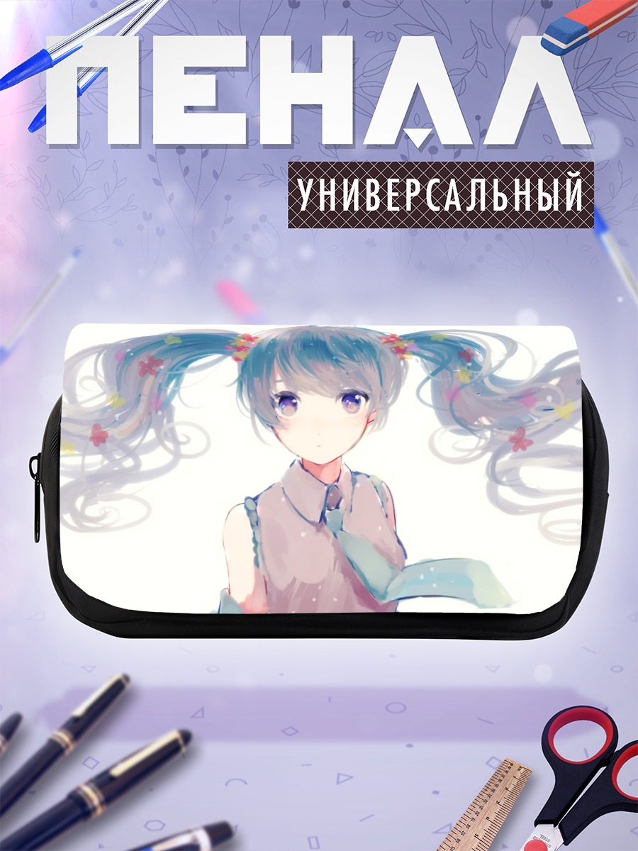 Пенал-косметичка Мику Хацунэ с цветами