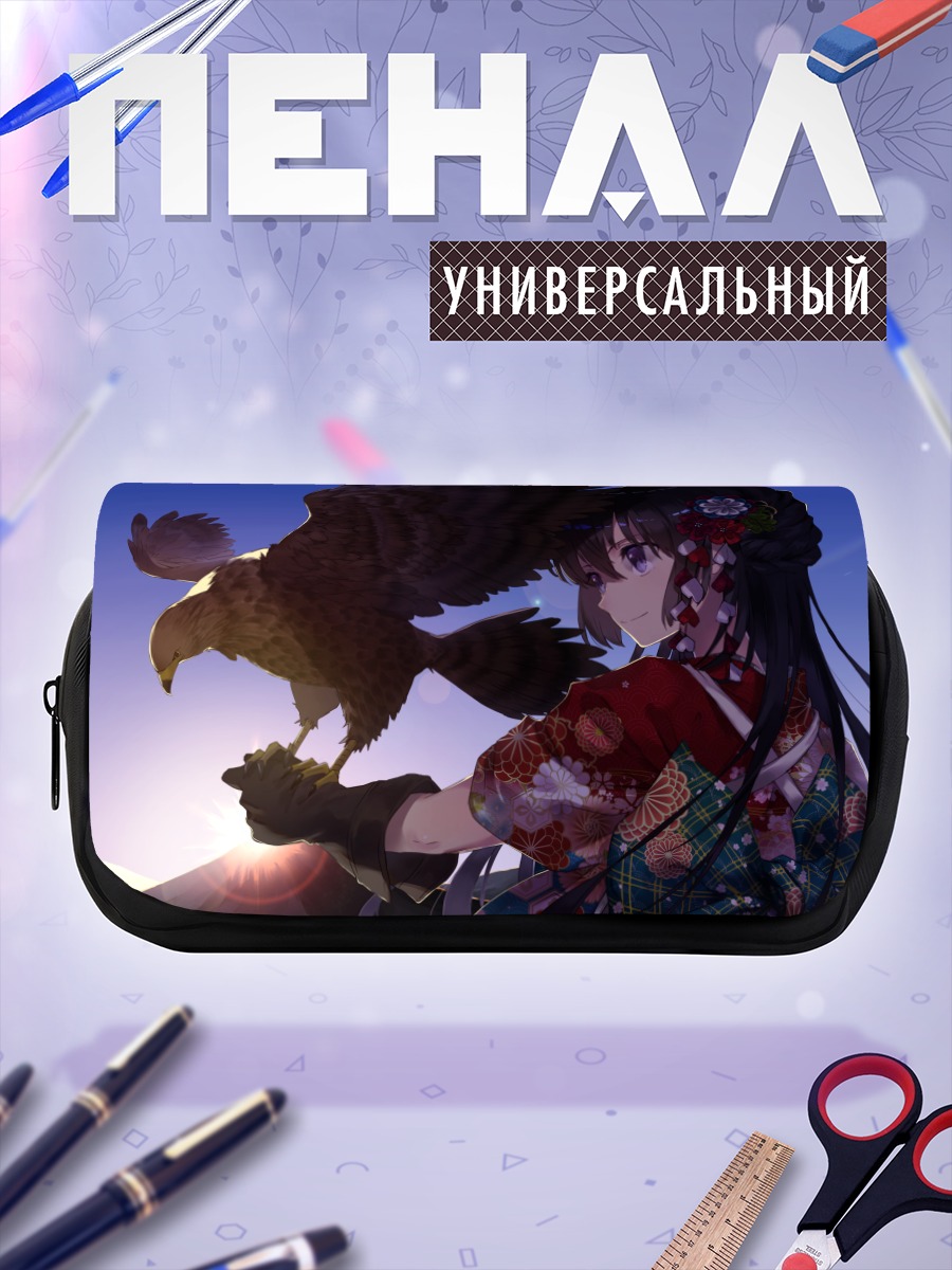 Пенал-косметичка Девушка в кимоно с ястребом