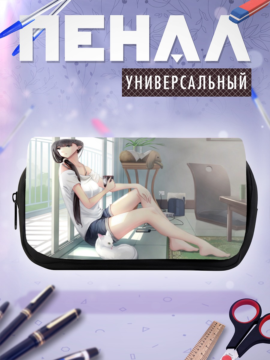Пенал-косметичка Девушка с котом