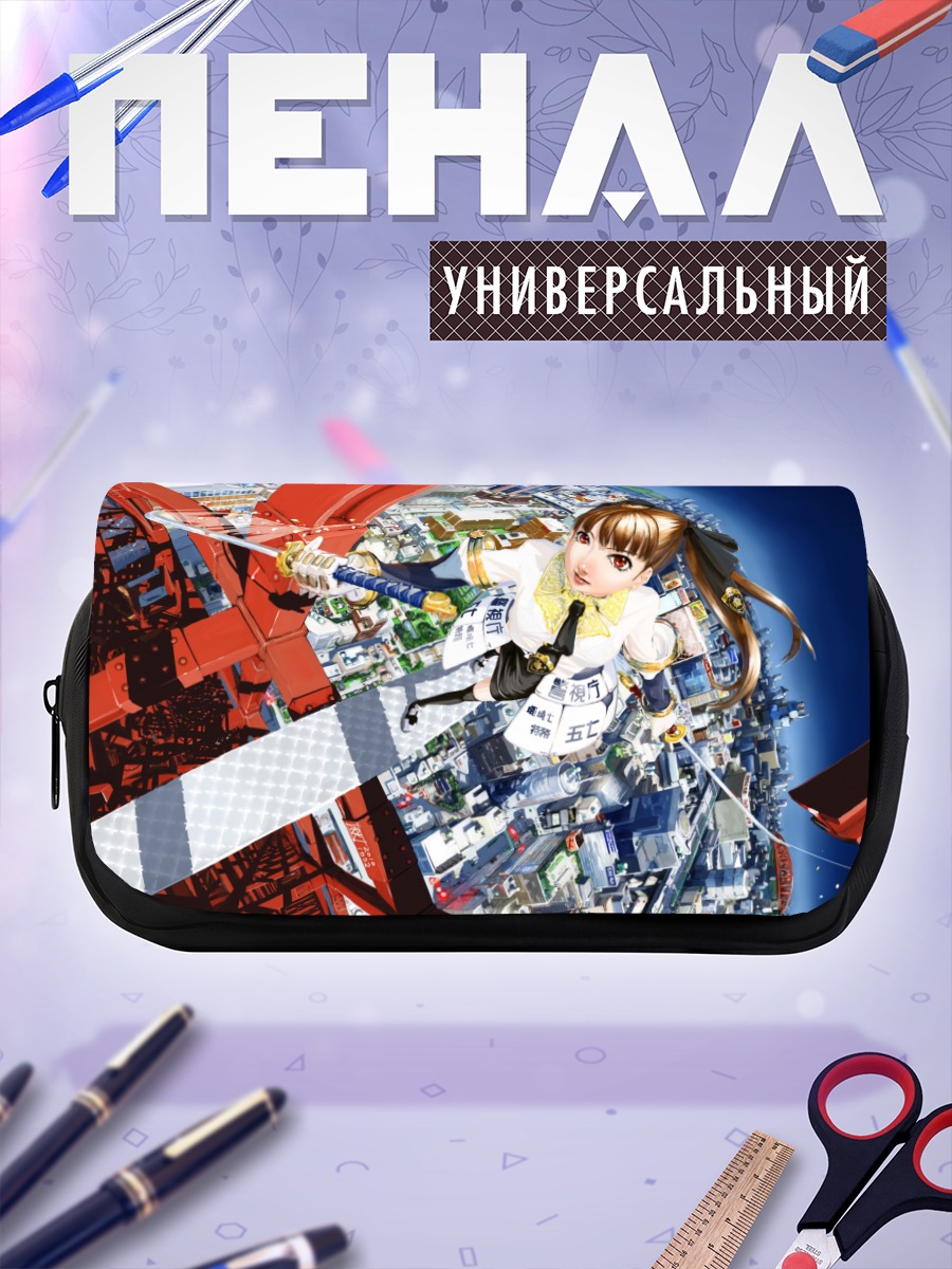 Пенал-косметичка Девушка с катаной в городе