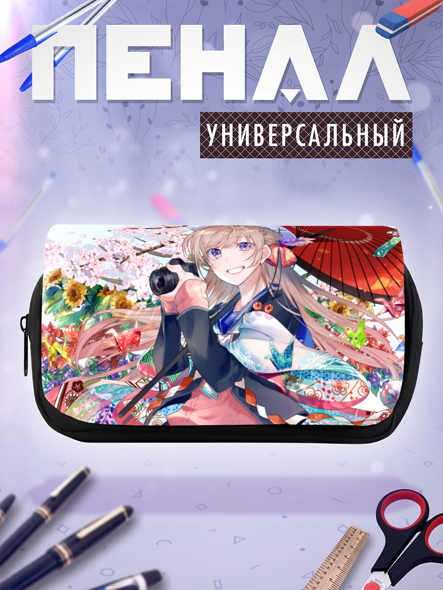 Пенал-косметичка Девушка с камерой в сакуре
