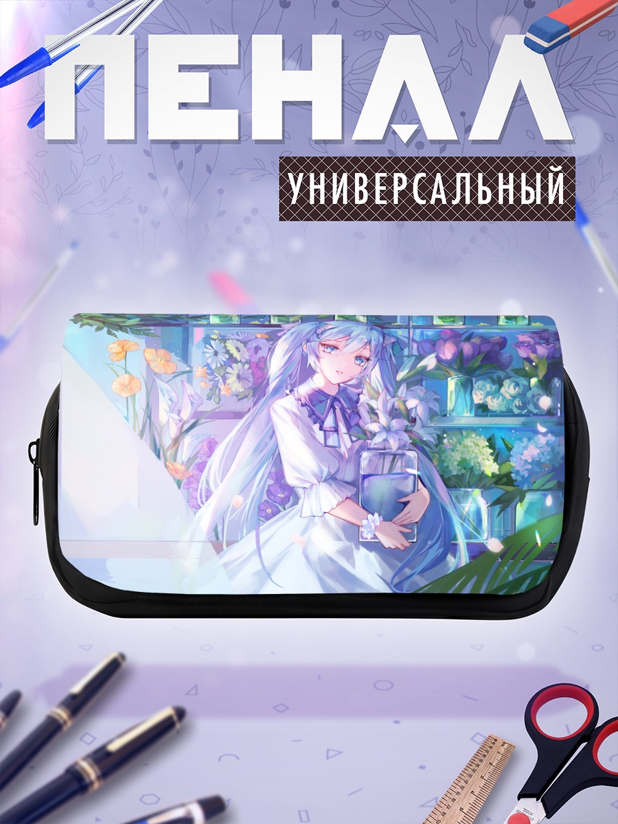 Пенал-косметичка Мику Хацунэ с цветами