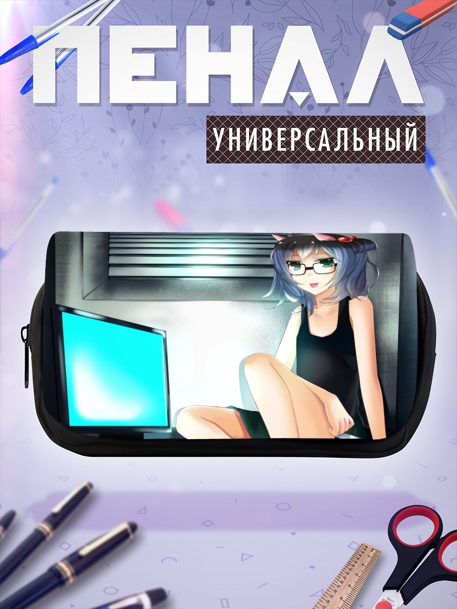 Пенал-косметичка Мику Хацунэ за компьютером
