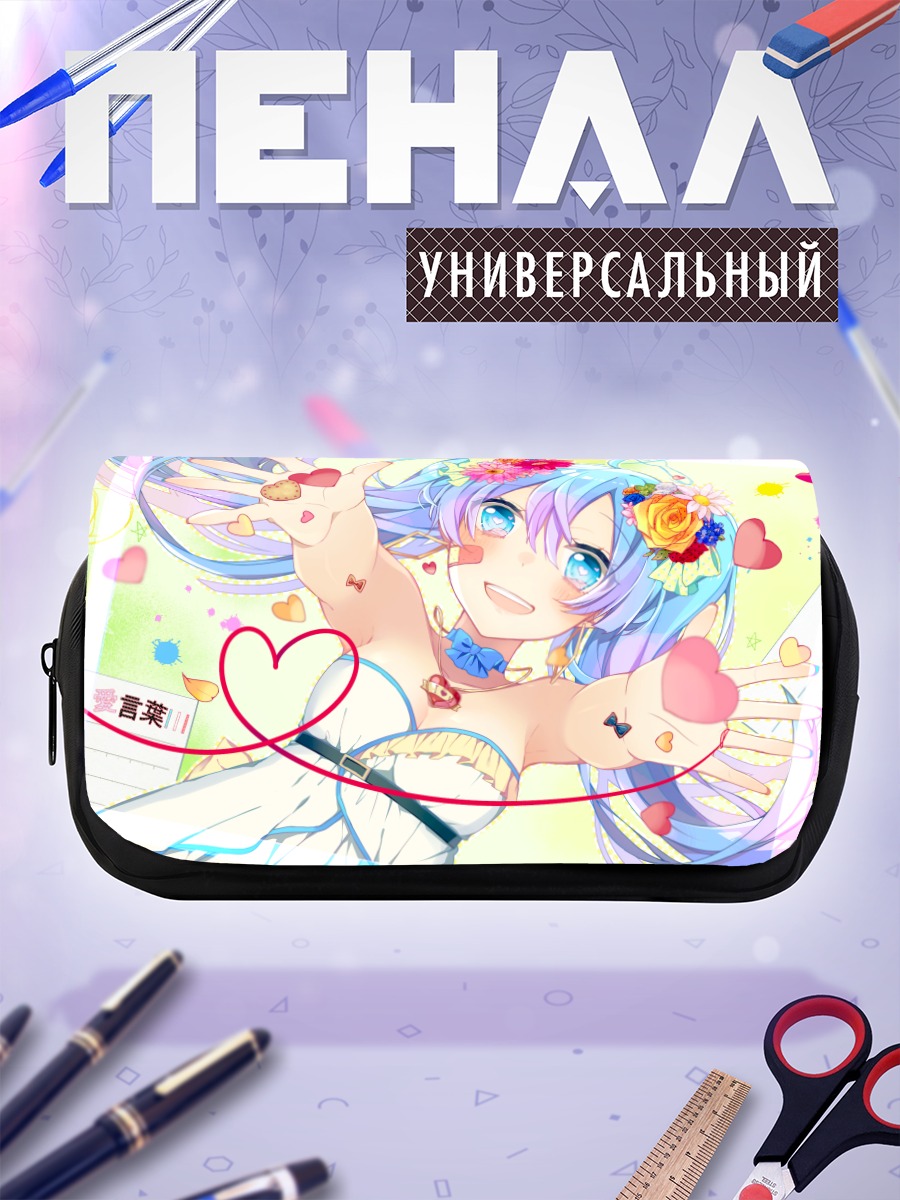 Пенал-косметичка Мику Хацунэ с цветами