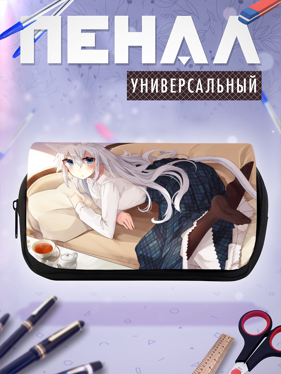 Пенал-косметичка Девушка-кошка с чаем