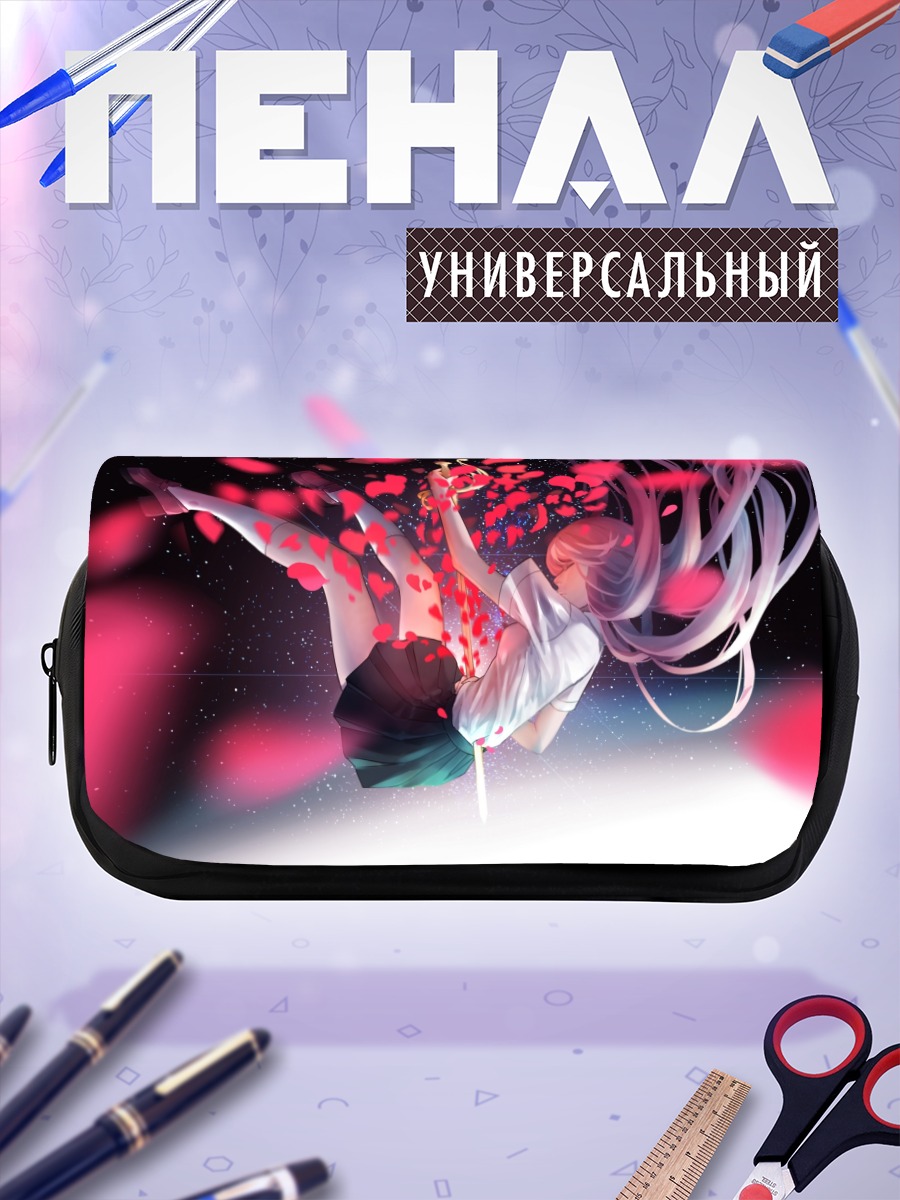 Пенал-косметичка Девушка с мечом в лепестках
