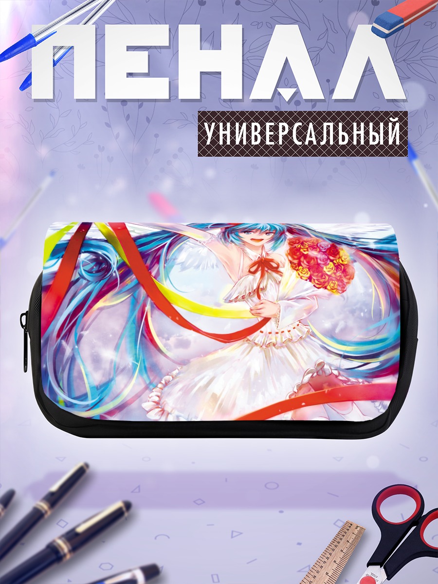 Пенал-косметичка Мику Хацунэ с цветами