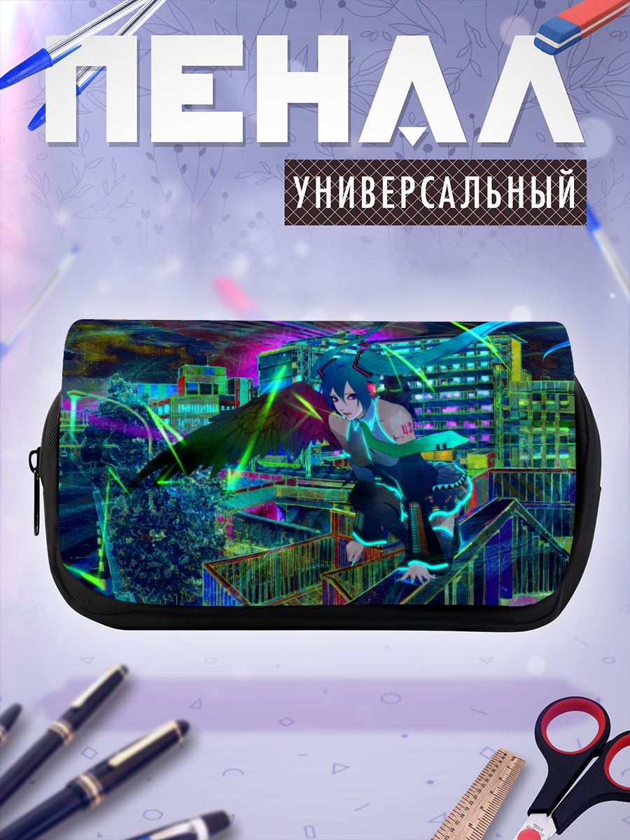 Пенал-косметичка Мику Хацунэ в неоновом городе