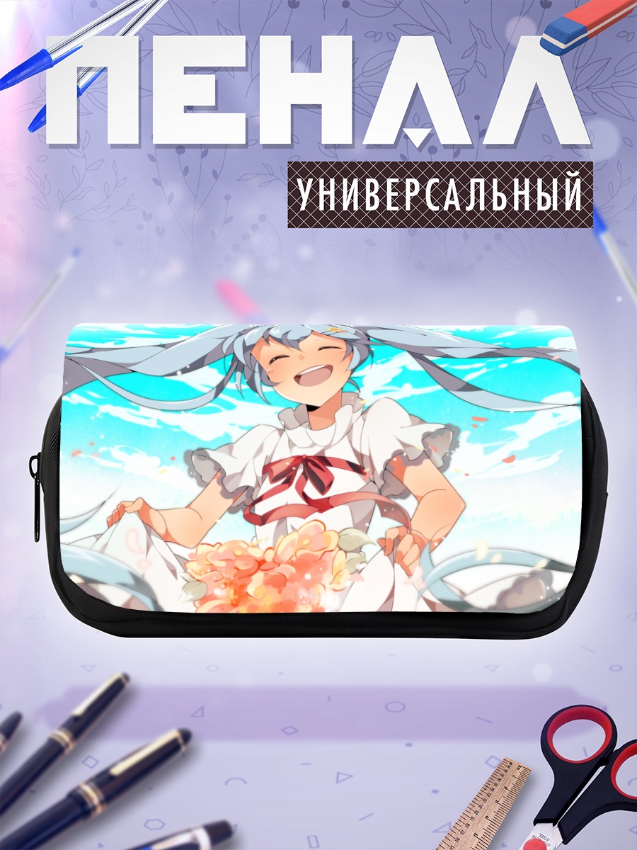 Пенал-косметичка Мику Хацунэ с цветами