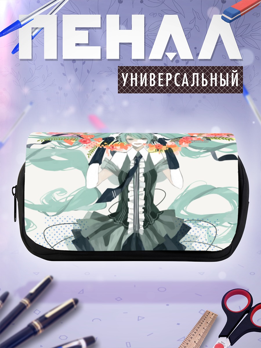 Пенал-косметичка Мику Хацунэ с цветами