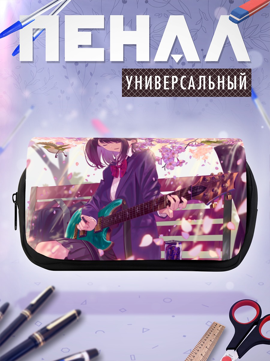 Пенал-косметичка Девушка с гитарой в сакуре