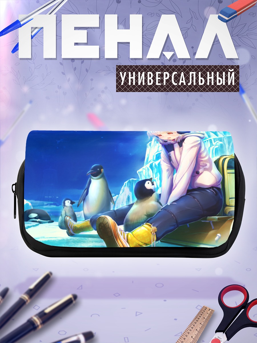 Пенал-косметичка Девушка с пингвинами