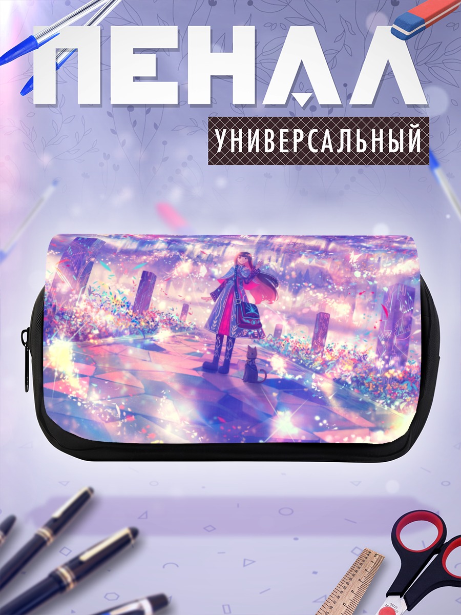 Пенал-косметичка Девушка с котом в цветах
