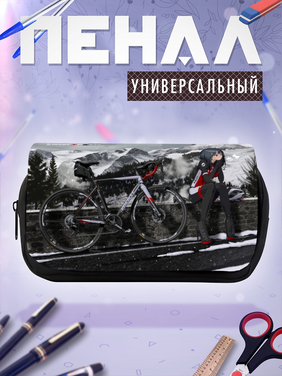 Пенал-косметичка Зимняя прогулка с велосипедом