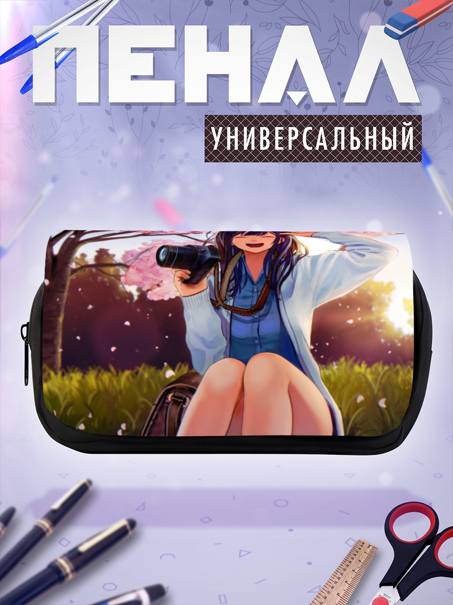 Пенал-косметичка Девушка с камерой в сакуре